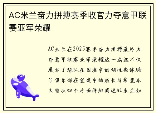 AC米兰奋力拼搏赛季收官力夺意甲联赛亚军荣耀